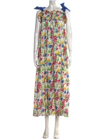 Pre-owned Casey Marks Floral Print Long Dress W/ Tags In Neutral