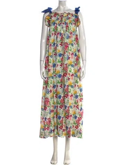 Pre-owned Casey Marks Floral Print Long Dress W/ Tags In Neutral