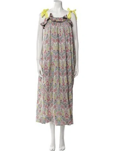Pre-owned Casey Marks Floral Print Long Dress In White