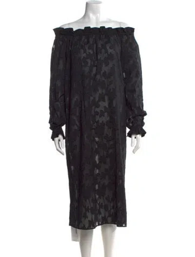 Pre-owned Casey Marks Floral Print Midi Length Dress W/ Tags In Black