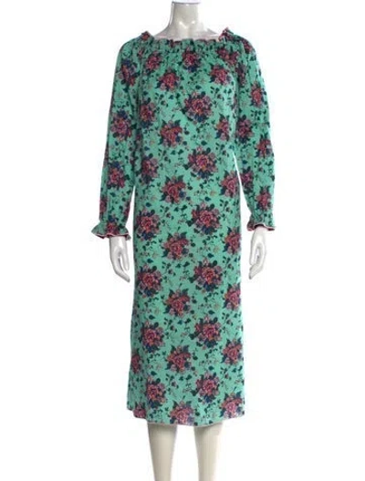 Pre-owned Casey Marks Floral Print Midi Length Dress W/ Tags In Green