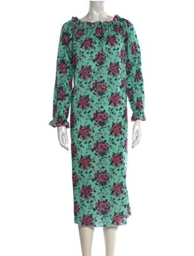 Pre-owned Casey Marks Floral Print Midi Length Dress W/ Tags In Green