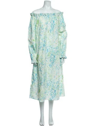 Pre-owned Casey Marks Floral Print Midi Length Dress W/ Tags In Multi