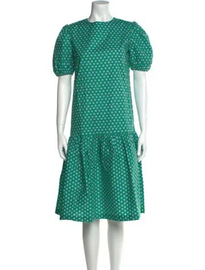 Pre-owned Casey Marks Polka Dot Print Midi Length Dress W/ Tags In Green