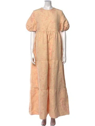 Pre-owned Casey Marks Printed Long Dress In Neutral
