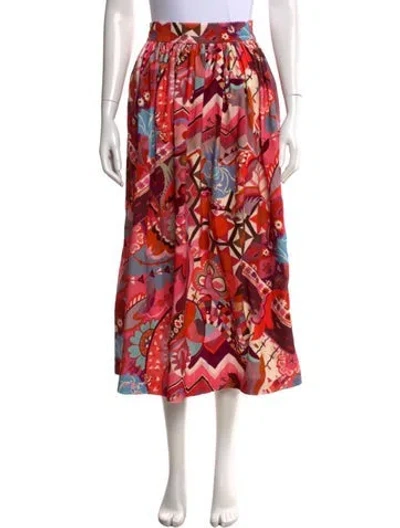 Pre-owned Casey Marks Printed Long Skirt In Red