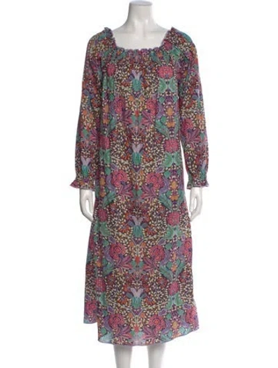 Pre-owned Casey Marks Printed Midi Length Dress In Blue