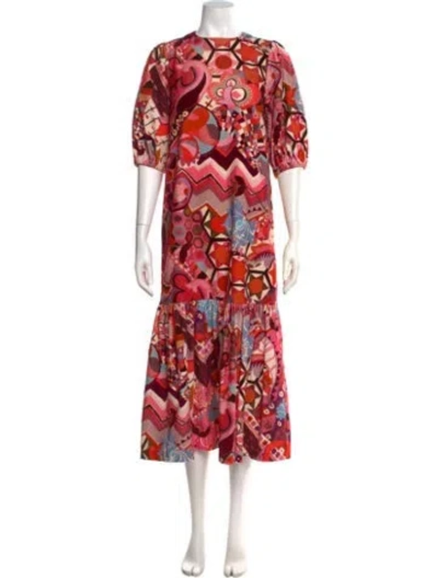 Pre-owned Casey Marks Printed Midi Length Dress In Pink