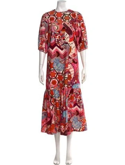 Pre-owned Casey Marks Printed Midi Length Dress W/ Tags In Pink