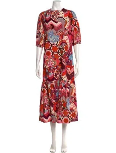 Pre-owned Casey Marks Printed Midi Length Dress W/ Tags In Pink