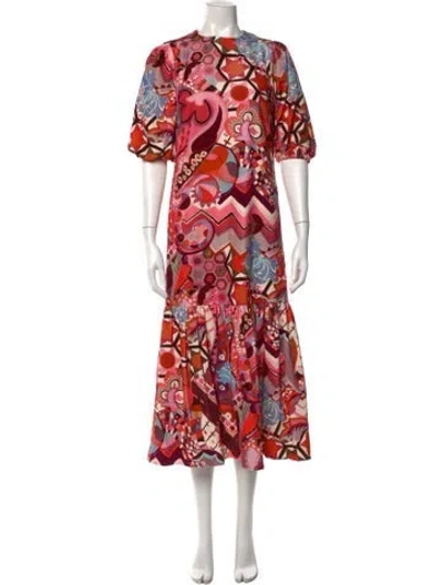 Pre-owned Casey Marks Printed Midi Length Dress W/ Tags In Pink