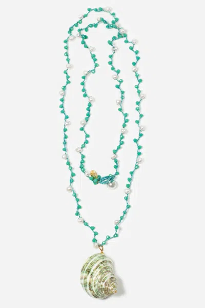 Cashfana Blue Shell Necklace By  In Multi