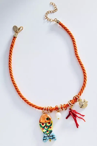 Cashfana Pez Naranja Charm Necklace In Orange