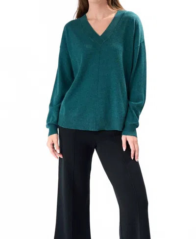 Cashmere Clouds Crossover V-neck Cashmere Sweater In Deep Forest In Blue