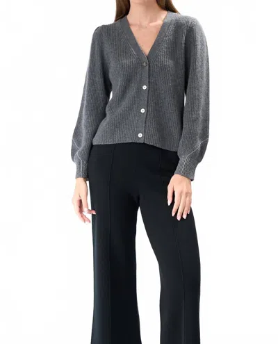 Cashmere Clouds V-neck Silver Lining Cashmere Cardigan In Charcoal In Pink