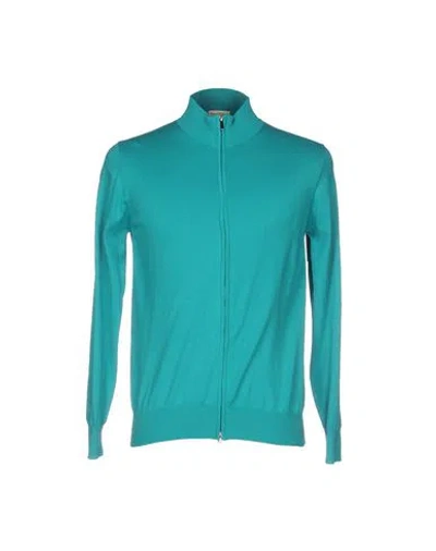 Cashmere Company Man Cardigan Turquoise Size 44 Cotton, Cashmere, Silk In Blue