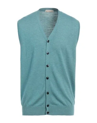 Cashmere Company Man Cardigan Turquoise Size 42 Wool, Cashmere, Silk, Nylon In Blue