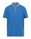 Cashmere Company Man Polo Shirt Bright Blue Size 44 Cotton