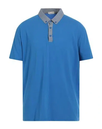 Cashmere Company Man Polo Shirt Bright Blue Size 44 Cotton