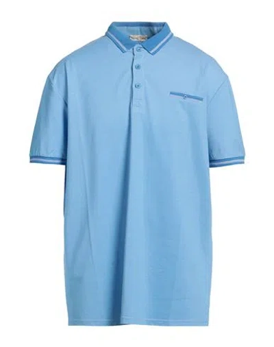 Cashmere Company Man Polo Shirt Sky Blue Size 46 Cotton, Silk In Animal Print