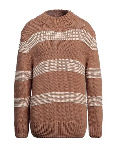 Cashmere Company Man Sweater Camel Size 44 Wool In Beige