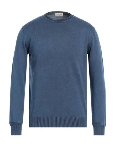 Cashmere Company Man Sweater Slate Blue Size 42 Cotton, Linen