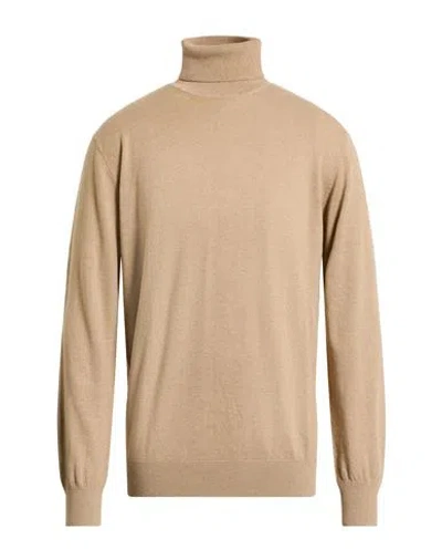 Cashmere Company Man Turtleneck Camel Size 48 Wool, Cashmere, Silk, Nylon In Neutral