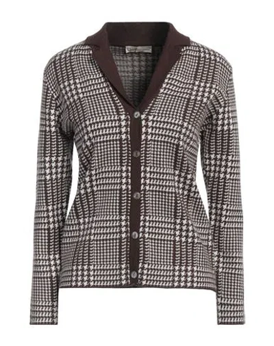Cashmere Company Woman Cardigan Chocolate Brown Size 12 Wool, Cashmere, Nylon, Elastane
