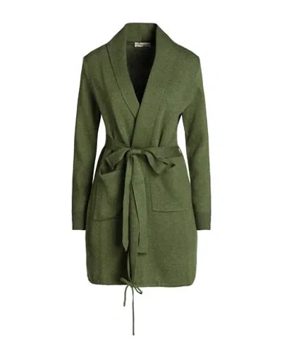 Cashmere Company Woman Cardigan Military Green Size 12 Wool, Cashmere