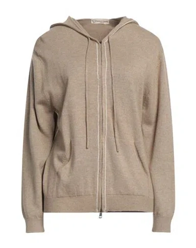 Cashmere Company Woman Cardigan Sand Size 14 Wool, Cashmere In Beige