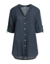 Cashmere Company Woman Shirt Navy Blue Size 4 Linen