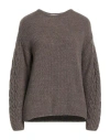 Cashmere Company Woman Sweater Khaki Size 10 Wool, Alpaca Wool In Beige