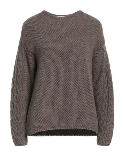 Cashmere Company Woman Sweater Khaki Size 6 Wool, Alpaca Wool In Brown