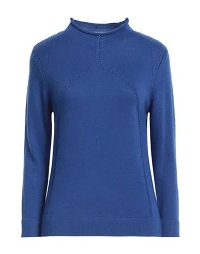 Cashmere Company Woman Turtleneck Blue Size 14 Wool, Cashmere