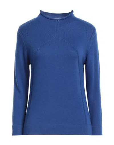 Cashmere Company Woman Turtleneck Blue Size 12 Wool, Cashmere