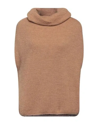 Cashmere Company Woman Turtleneck Camel Size 8 Wool, Alpaca Wool In Beige