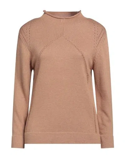 Cashmere Company Woman Turtleneck Camel Size 6 Wool, Cashmere In Beige