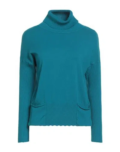 Cashmere Company Woman Turtleneck Deep Teal Size 4 Wool, Cashmere, Nylon, Elastane