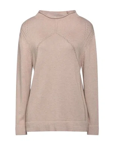 Cashmere Company Woman Turtleneck Sand Size 8 Wool, Cashmere In Beige