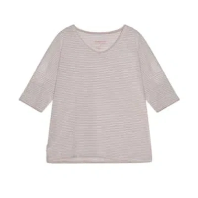 Cashmere-fashion-store The Shirt Project Linen Strip Shirt V-neck Halbworm In Neutral