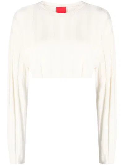 Cashmere In Love Remy Ribbed-knit Cropped Jumper In Weiss