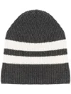 Cashmere In Love Striped Ribbed-knit Beanie In Grey
