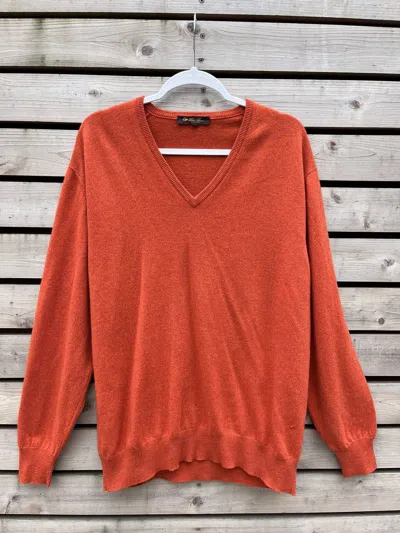Pre-owned Cashmere Wool X Loro Piana V-neck Cashmere Sweater Melange Knit Pullover In Orange