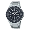 Casio 100meters Water-proof Steel Band Black Men's Quartz Sports Mens Silver Analog In Metallic