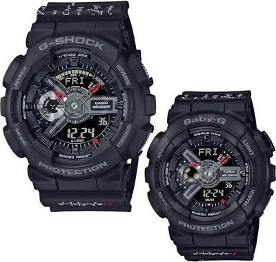 Pre-owned Casio 2021 Lovers Collection Lov-21a-1a Love Equation Black Pair Watch Set -
