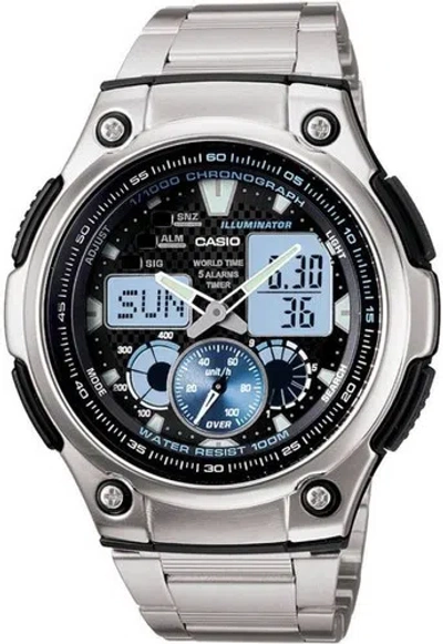 Pre-owned Casio Analog Digital Alarm Aq-190wd-1av World Time Men's Digital Watch