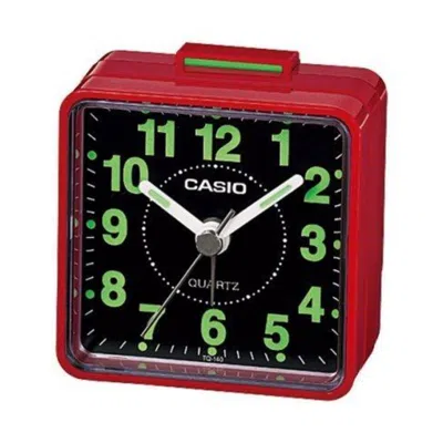 Casio Analog Travel Alarm Clock Black Dial Compact - Tq-140-4d In Red