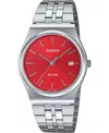 CASIO & VINTAGE CASIO MTP-B145D-4A2VEF MEN'S ANALOG WATCH – RED DIAL WITH STAINLESS STEEL BRACELET