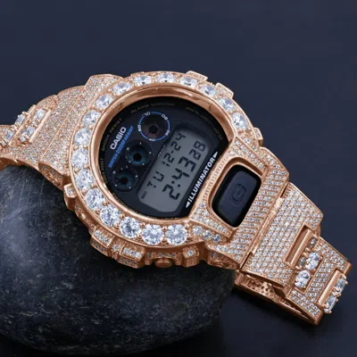 Pre-owned Casio Authentic Custom  G-shock Dw 6900 Solitaire Bezel Rose Gold Finish Watch