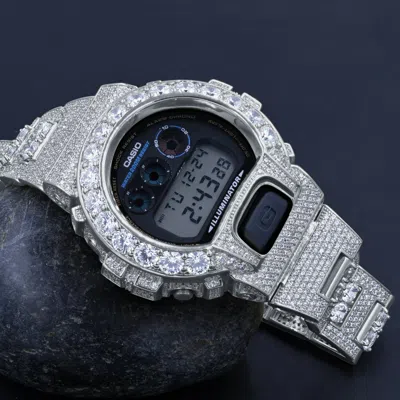 Pre-owned Casio Authentic Custom  G-shock Dw6900 Solitaire Bezel Watch 18k White Gold Tone